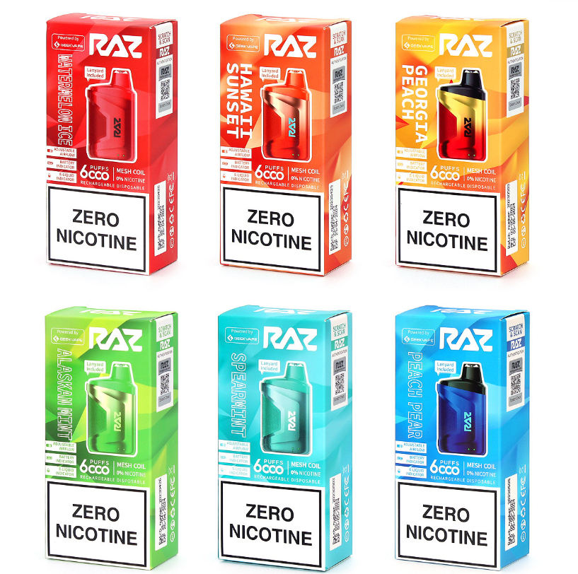 RAZ Vape CA6000 zero nicotine products shows flavors tasty.