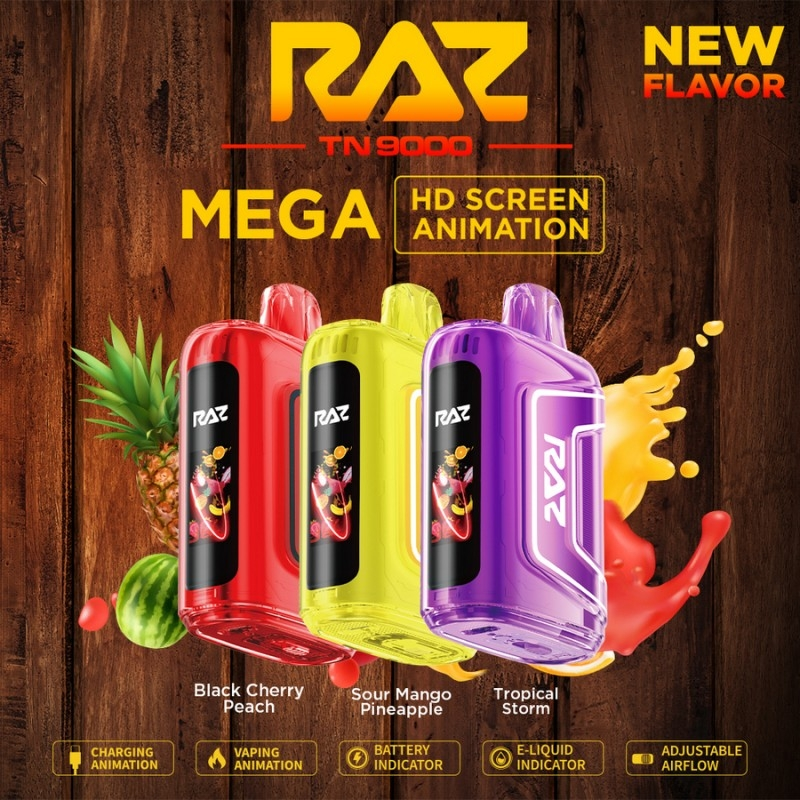 RAZ Vape TN9000 products shows lots of flavors, offering lots of choices.